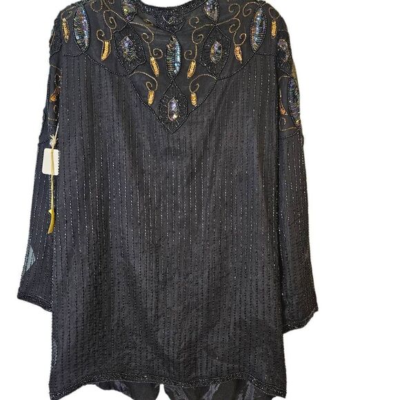 Niks Touch silk sequined & beaded black jacket. Size L. NWT. - Picture 3 of 5